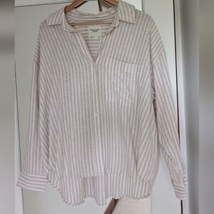 Abercrombie & Fitch Beige And White Striped Button Down Large